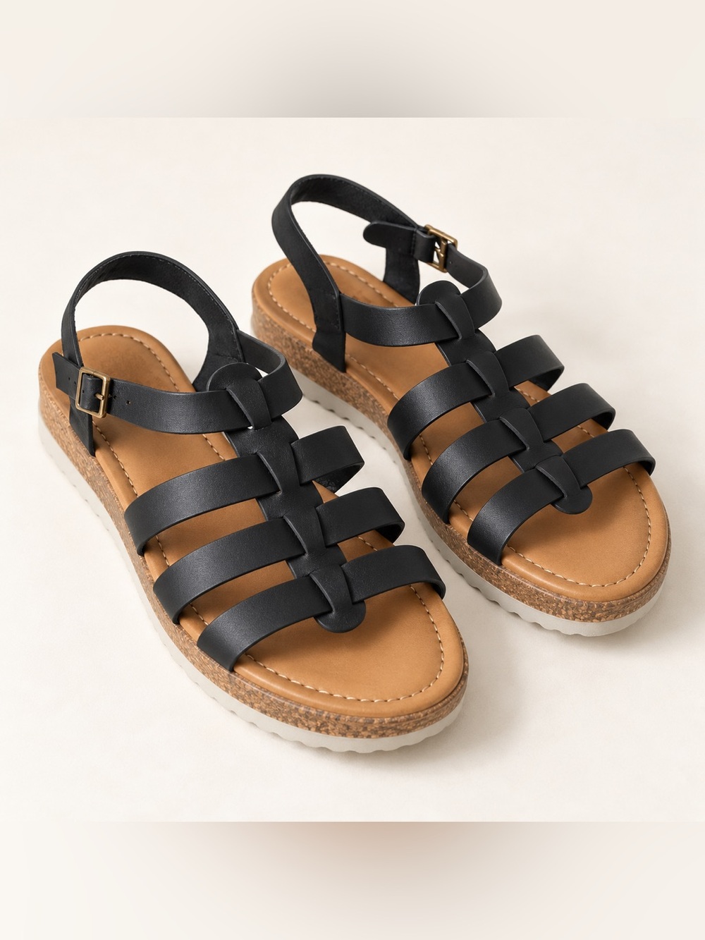 SM New York Black Gladiator Platform Sandals Womens Size 10M Ankle Strap